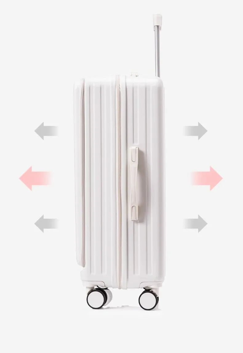 Multifunction Large Capacity Luggage Business Carry on Boarding USB Charging Cup Holder Front Opening Lid Trolley Suitcase