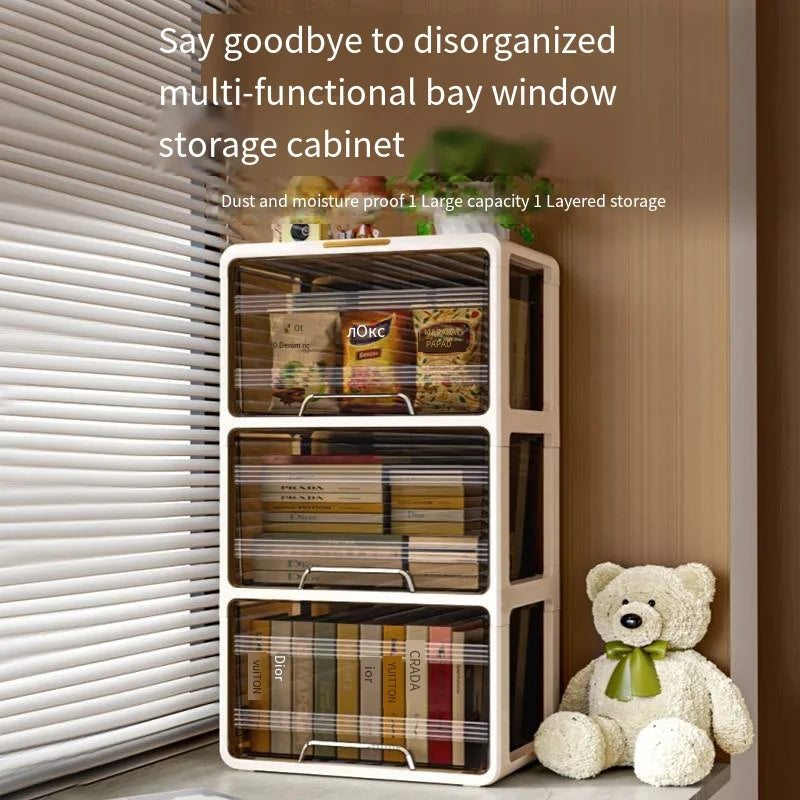Window-side storage cabinet, transparent storage cabinet that doesn't require installation, large-capacity bedroom storage box