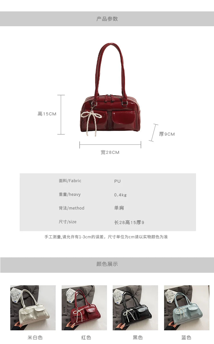 Solid Sewing Thread Fashion Glossy PU Shoulder Bags Baguette Versatile Hand Bags 2025 Hot Sale Bags for Women Bolsas Femininas