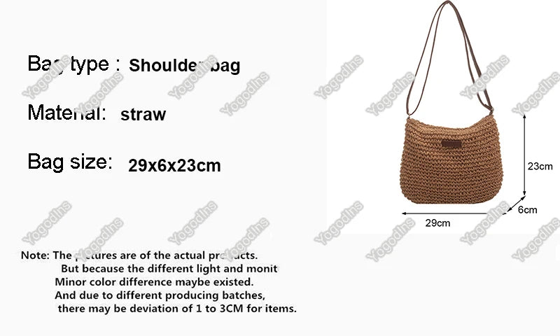Bohemian Straw Beach Bags For Women High Capacity Handmade Shoulder Bag Casual Woven Totes Bag Shopping Clutch Handbag Purse