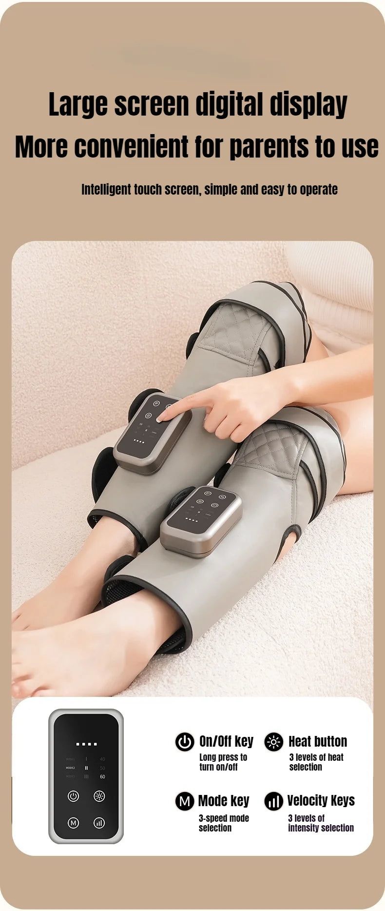 Wireless Knee and Calf Massager Heated Air Pressure 360° Wrap Portable Warm Therapy for Cold Legs and Joints Adjustable Hot Comp