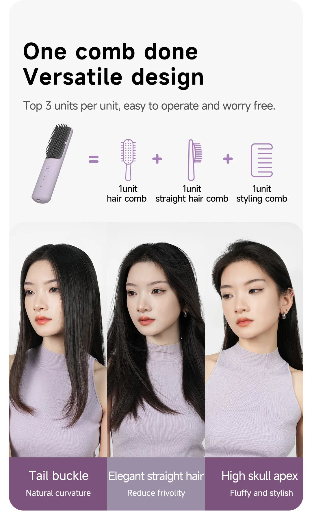 DOCOLAB Cordless 2-in-1 Straight Hair Comb & Curler Negative Ion USB Charging 30s Heat Up Travel-Friendly Styling Brush