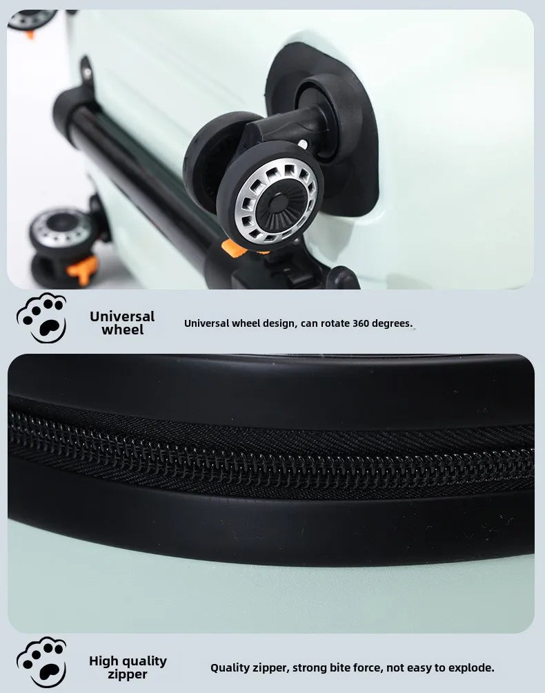 Fashion Transparent Cat Cage Large Capacity Pet Suitcase Breathable Cat Carriers Pull Rod/Handheld Dual Use Cat Transport Cart