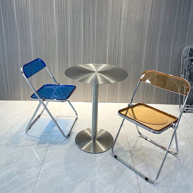 Simple Modern Industrial Style Cafe Stainless Steel Small Round Table Outdoor Leisure Round Iron Table Metal Dining Table