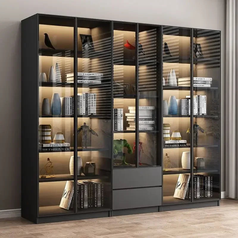 Modern Dust-Proof Bookcase with Glass Door Display Cabinet Modern Luxury Customized Home Living Room Integrated Bookshelf