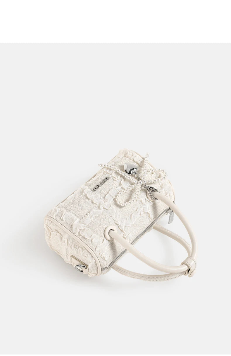 TOUTOU Women Boston Bowling Bag Charm Original Designer Brand White Handbag Adjustable Shoulder Strap Teacher Christmas Gift