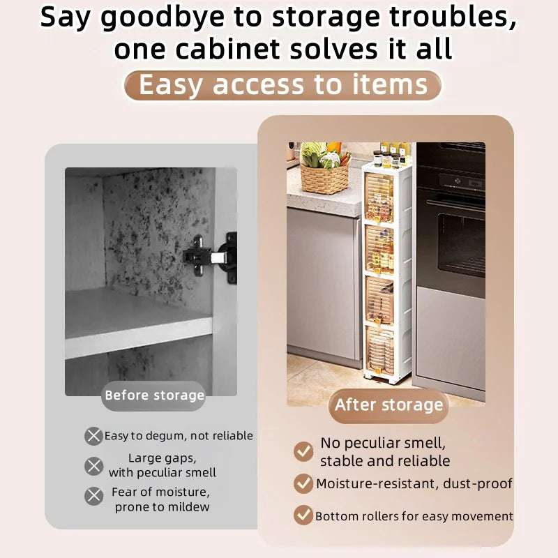 19cm Narrow Cabinet with Flip Lid  Large Capacity Adjustable Shelves Organizer for Kitchen Bathroom Bedroom Living Room