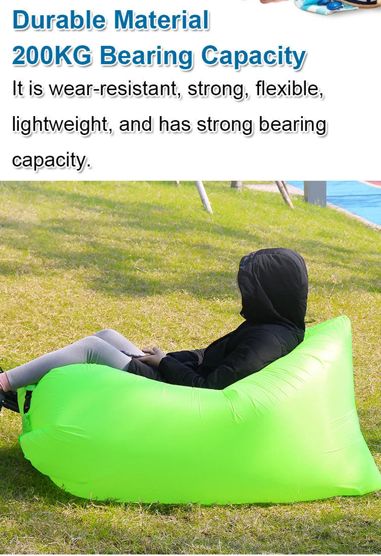 Portable Folding Inflatable Sofa  Outdoor Single Lazy Sofa Bed Fast Inflatable Seatings  Air Sofa Beach Party Camping Use