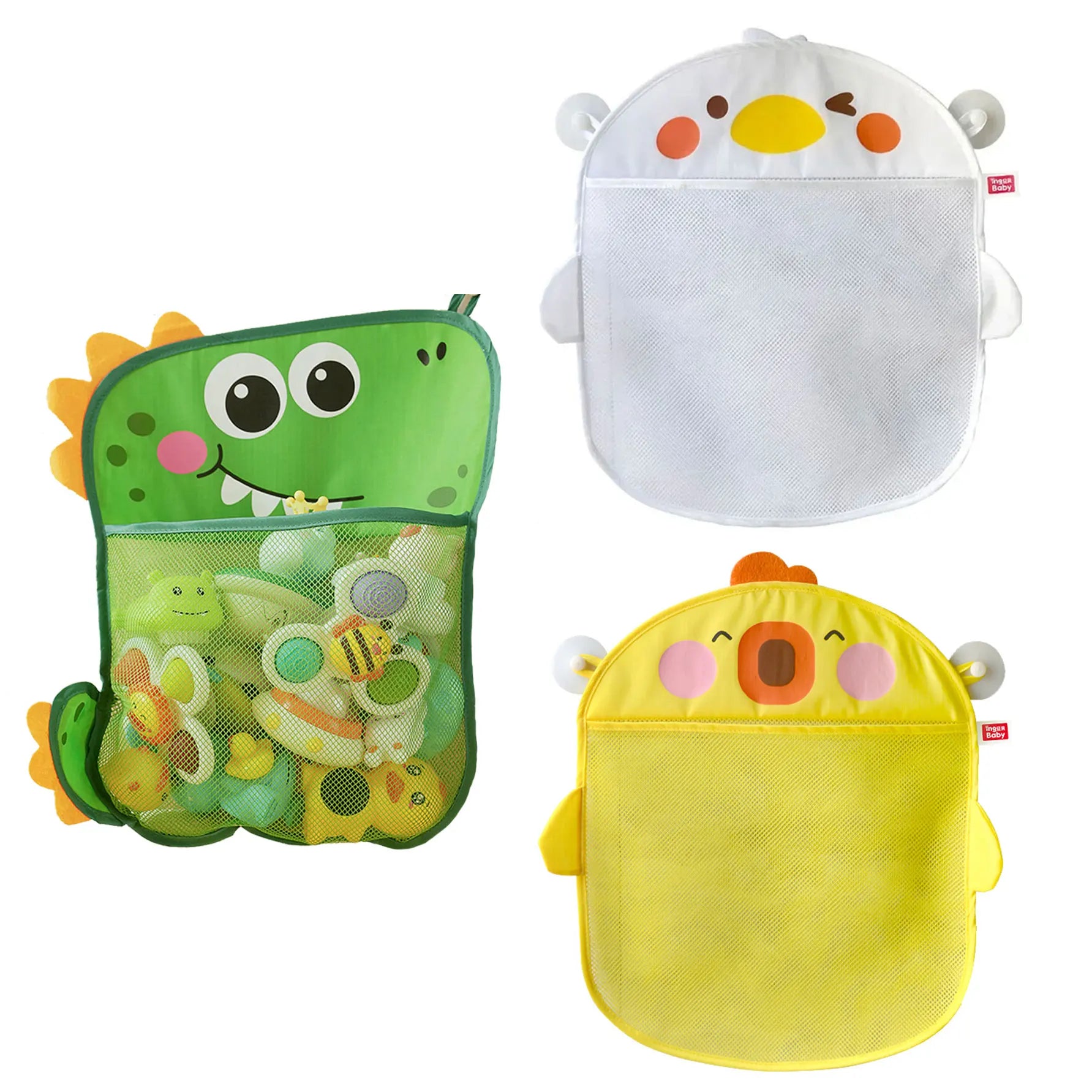 Cartoon Cute Multiple Storage Network Quick Drying Baby Bath Toy Storage Bag Bathroom Bath Bag with Suction Cup Hanging Bag