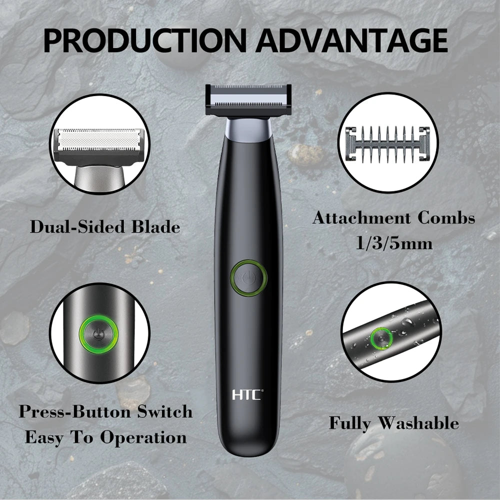 HTC Electric Shaver One Blade USB Rechargeable Electric Beard Trimmer Washable Safety Face Razor Shaving Machine for Men