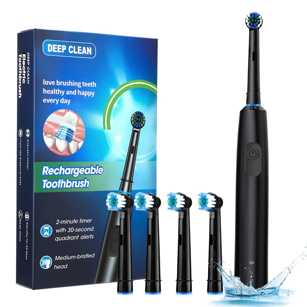 Intelligent Rotating Electric Toothbrush, Rechargeable Rotary Toothbrush Compatible with Oral B Replacement Electric Brush Heads