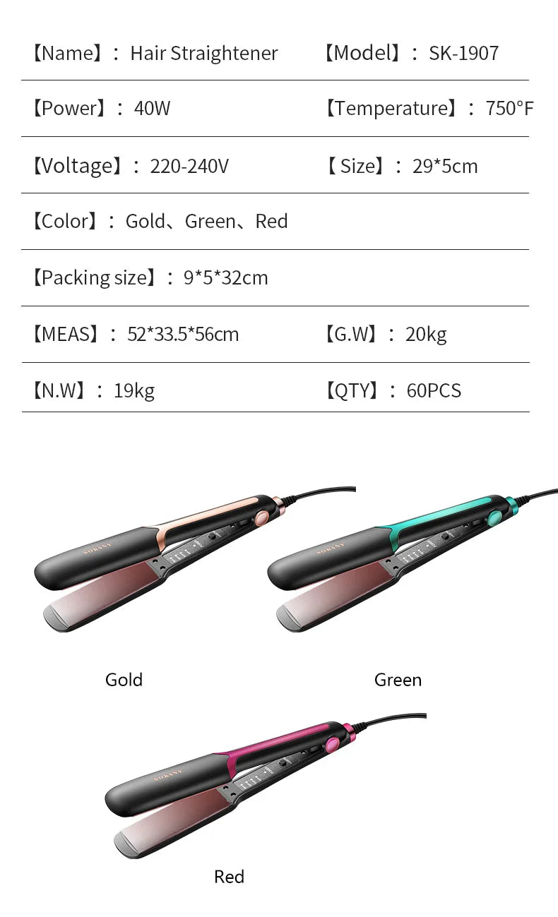 Sokany Professional Hair Straightener Ceramic Glazed No Damage 110-240V Salon Quality Styling Tool