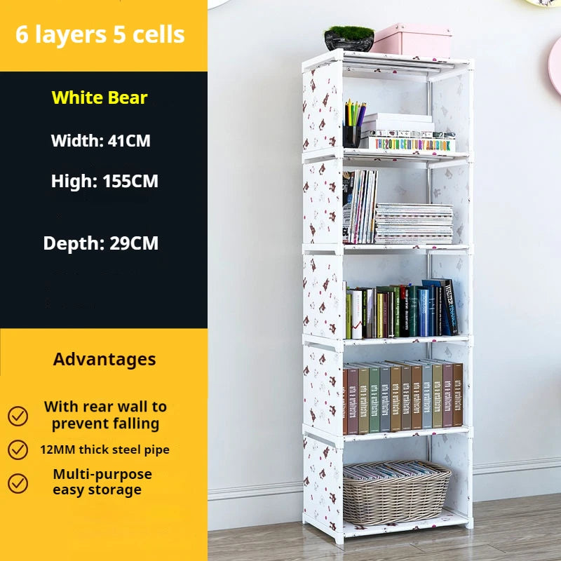 Bookshelf Simple Storage Locker Living Room Cabinets Easy Assembly Bookcase Multi-layer Metal Storage Rack 수납가구 이동식 수납장