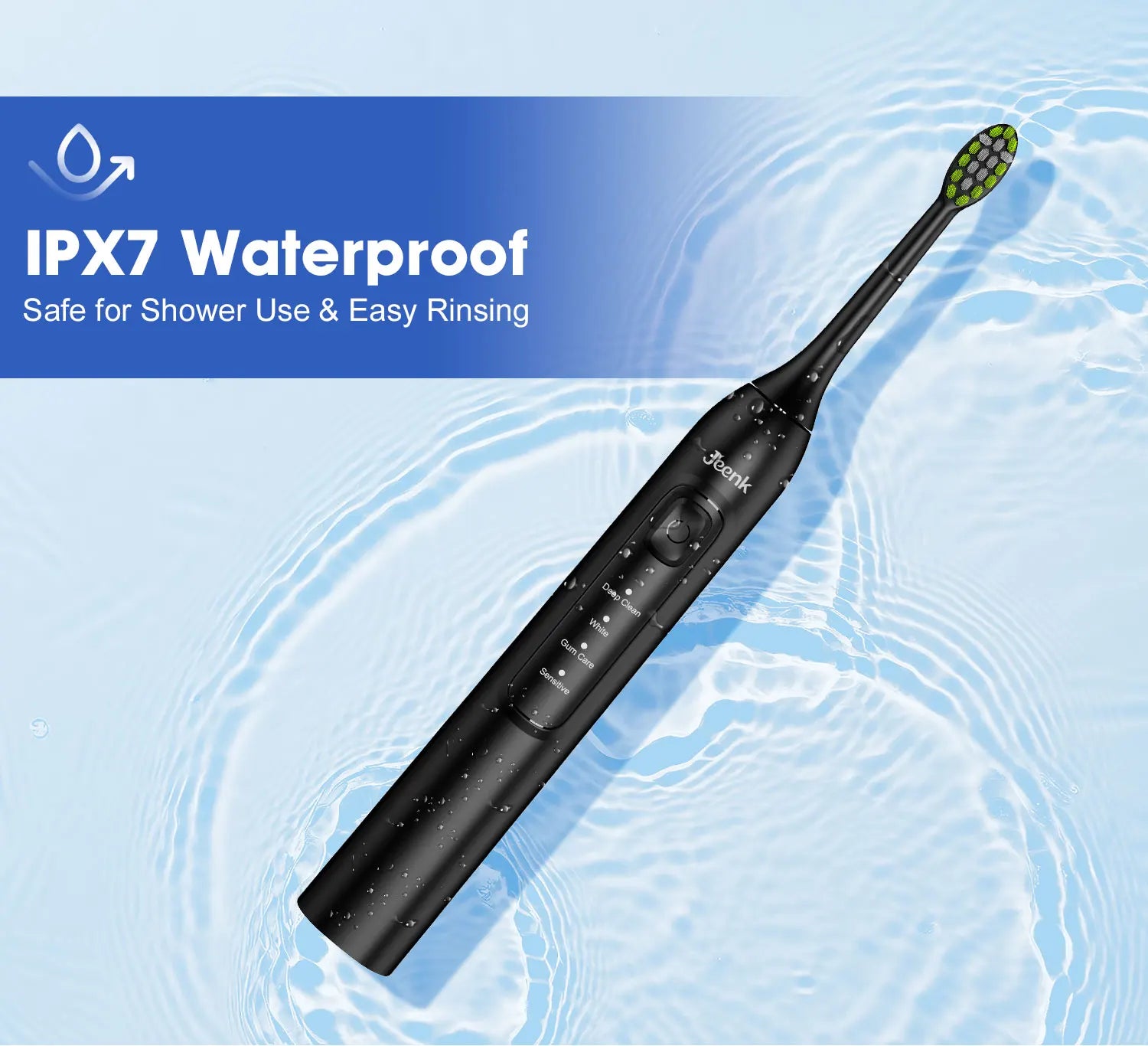 Jeenk JK-Y05 Sonic Electric Toothbrush 4 Modes USB Charger with 6 Replacement Heads Smart Timer Waterproof Soft Bristles Adult