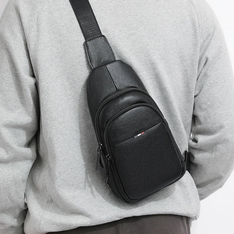 100% Genuine Leather Men Chest Bag Male Shoulder Bag Messenger Bag Casual Crossbody Bag Fashion Men's Purity Handbag