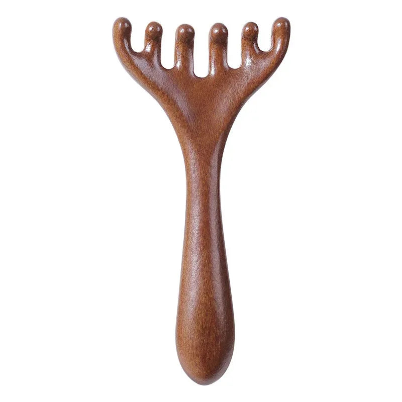 Natural Sandalwood Massage Comb Six-Claw Head Acupoint Massage Gua Sha Tool Neck Face Lifting Scraping Massager