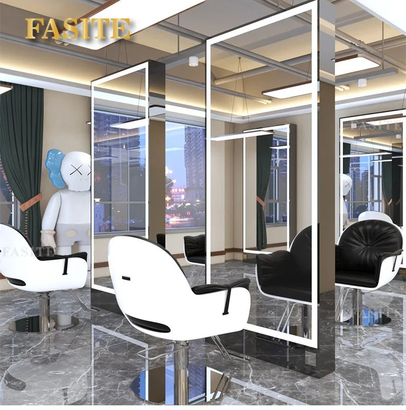 Rose gold, double-sided floor-to-ceiling  , barber shop mirror table, special perm and dyeing  , full-body hair cutting mirror.