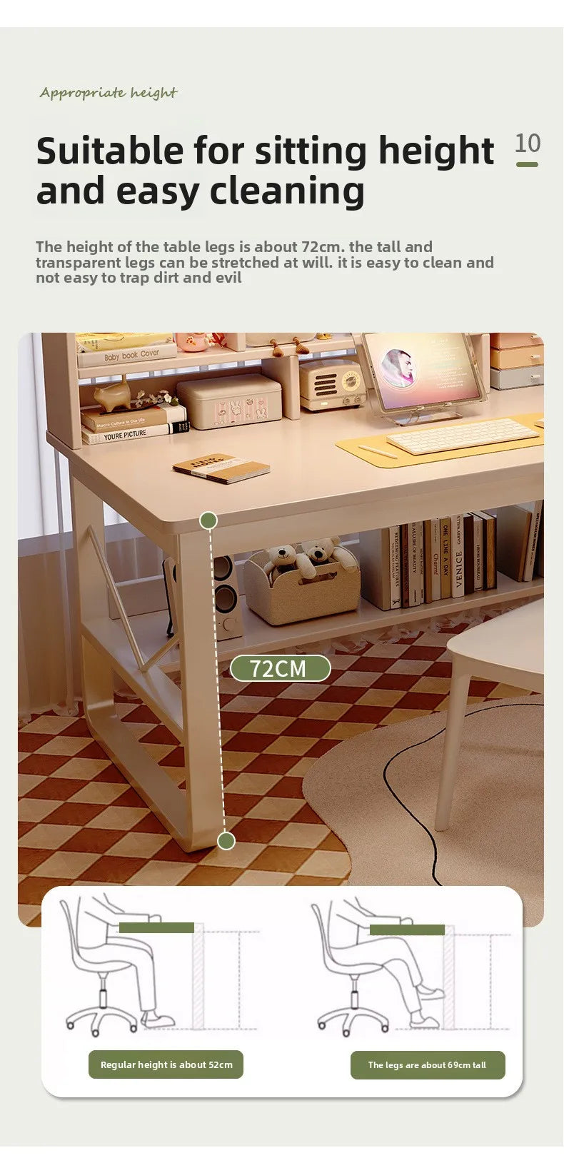 Solid Wood Computer Desk Household Desk Bookshelf Integrated Student Learning Desk Rental House Simple Office Table and Chair