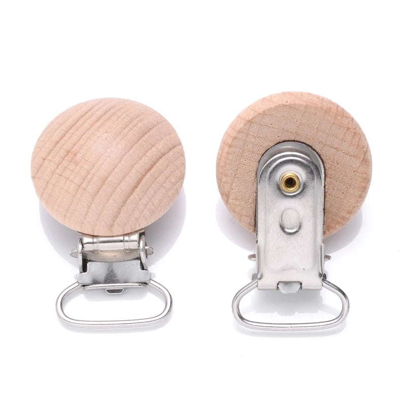10Pcs Metal Wooden Dummy Nipples Holder Food Grade Chewable Teething Clips DIY Wood Beech Baby Pacifier Chain Nursing Teether