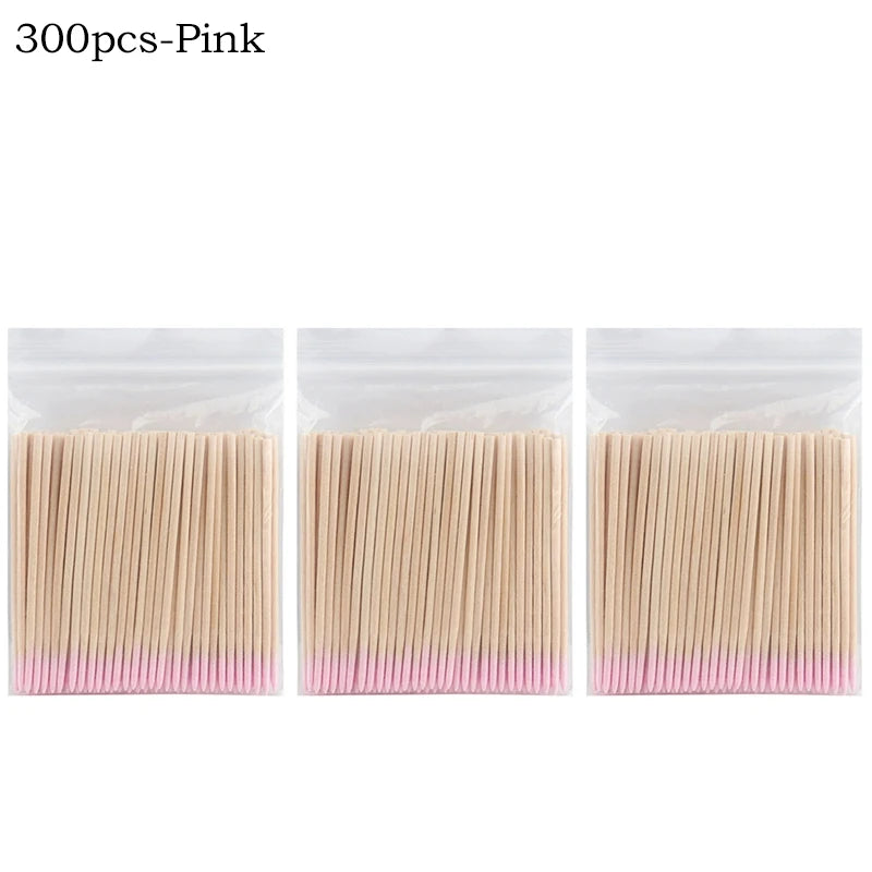 100/300/500Pcs Disposable Wood Cotton Swab Double Head Lipstick Ear Swabs Eyelash Cleaning Cotton Buds Manicure Beauty Supplies
