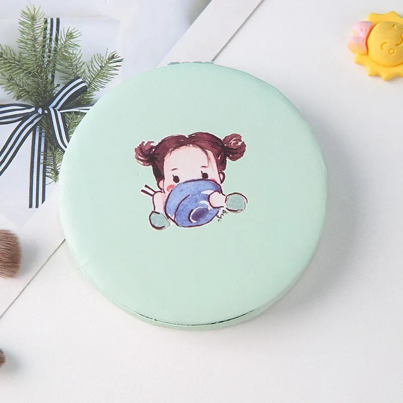 Circular Makeup Mirror Portable Portable Student Pocket Folding Mirror Beauty Makeup Makeup Princess Circular Mirror