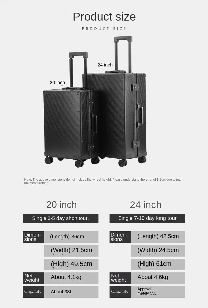 20″24″ Travel Suitcase Carbon Fiber Rolling luggage Carry-On Luggage Aluminum Frame Trolley Case With Wheels Business Boarding