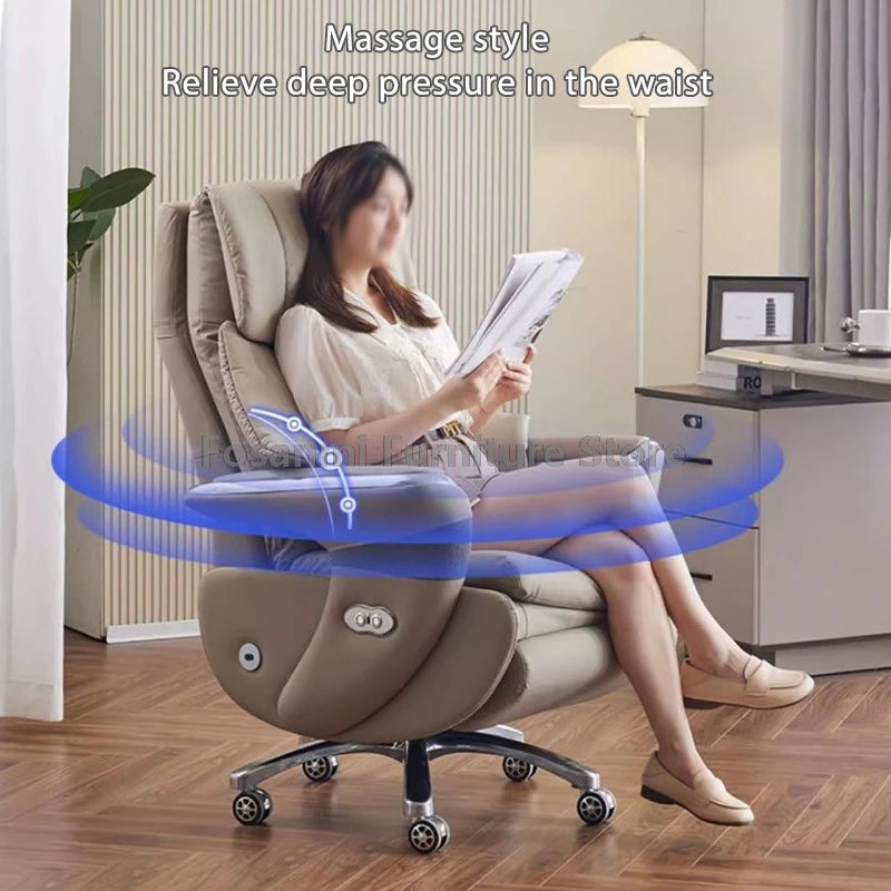 Comfortable and Soft Leather Electric Home Gaming Swivel Chair Thick Boss Office Chair Ergonomic Adjustable Height Desk Chairs