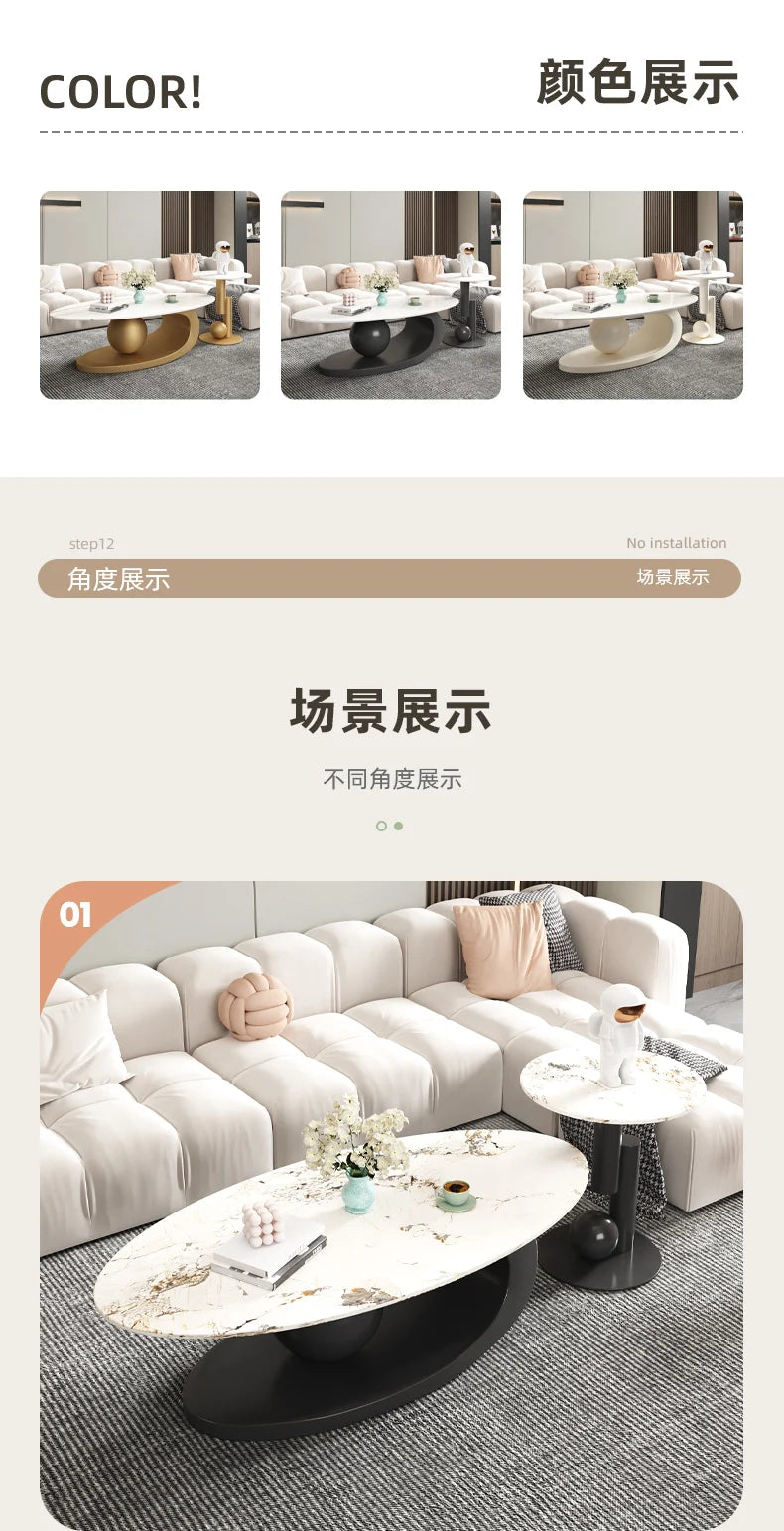 Aesthetic Oval Clear Coffee Tables Modern Design Metal Hotel White Nordic Coffee Table Living Room Low Mesa Furniture For Home