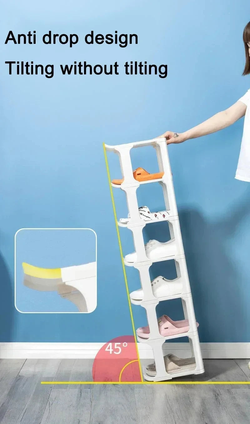 Shoe Cabinet Floor-standing Plastic Multi-Layer Stack Able Removable Home Narrow DIY Shoes Rack for Corner Gap Space Saving