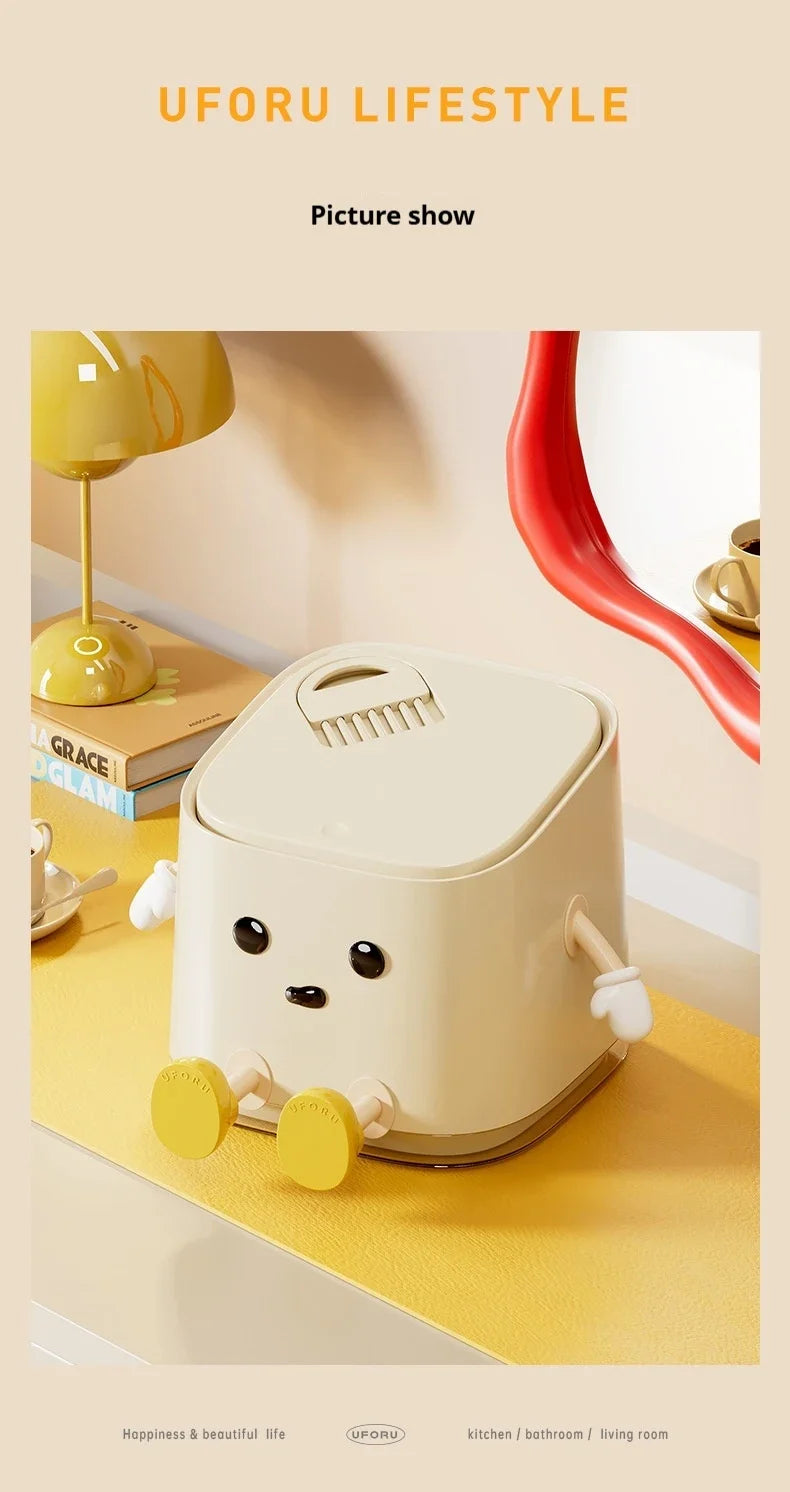 1pcs Desktop Mini Trash Can Press To Open The Cover Plastic Trash Can Household Living Room Bedroom Rubbish Storage Bucket