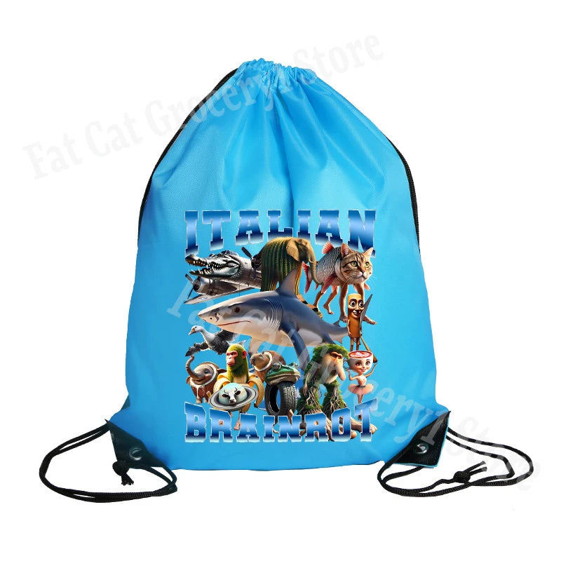 Tralalero Tralala Drawstring Backpack Tungtung Sahur Brainrot Kids Cartoon Travel Shoulders Bag New Outdoor Sport Rucksack Gift