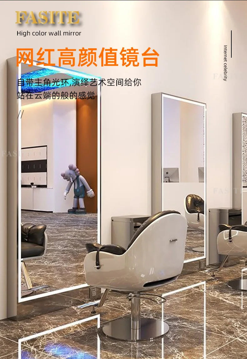 Rose gold, double-sided floor-to-ceiling  , barber shop mirror table, special perm and dyeing  , full-body hair cutting mirror.