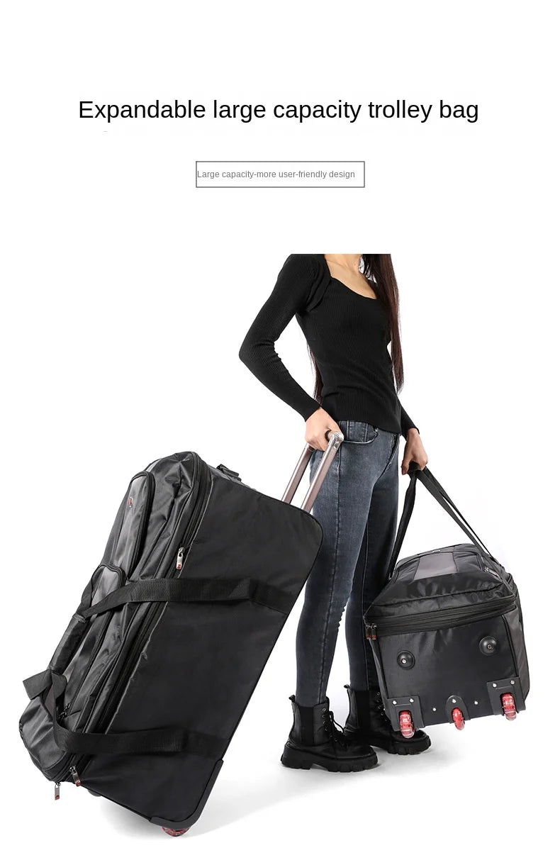 28/32 inch Large Capacity Rolling Luggage Trolley Bags with Wheels Waterproof Oxford Duffel Bag Wheeled Bag Travel Suitcase