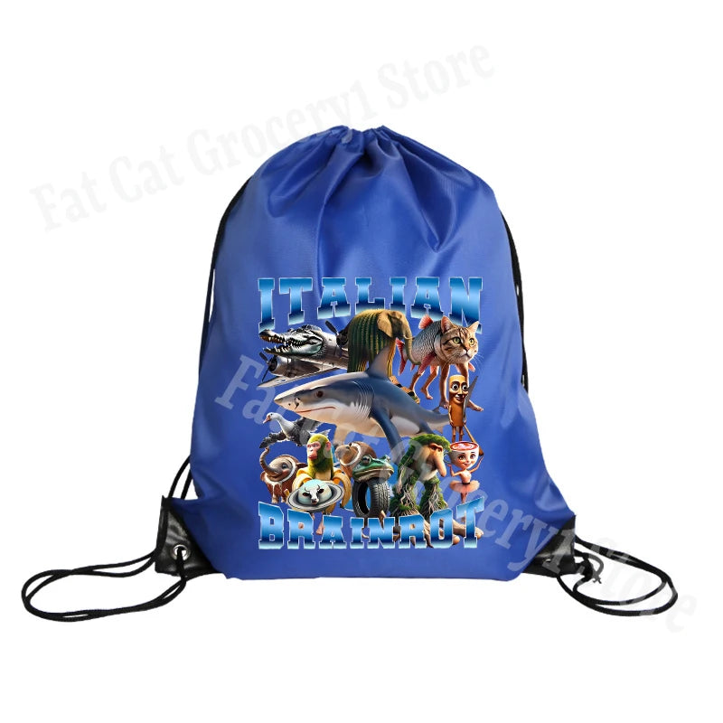 Tralalero Tralala Drawstring Backpack Tungtung Sahur Brainrot Kids Cartoon Travel Shoulders Bag New Outdoor Sport Rucksack Gift