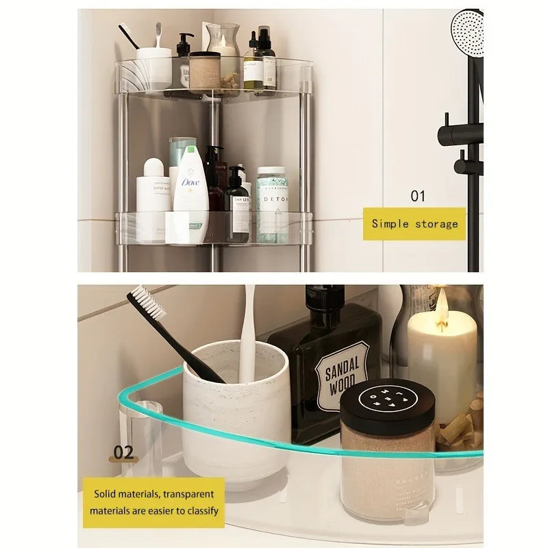 Fashion Rack Multi-Layer Transparent Bathroom Shelf Washbasin Storage Trolley Easy-Move Corner Space-Saving Toilet Rack