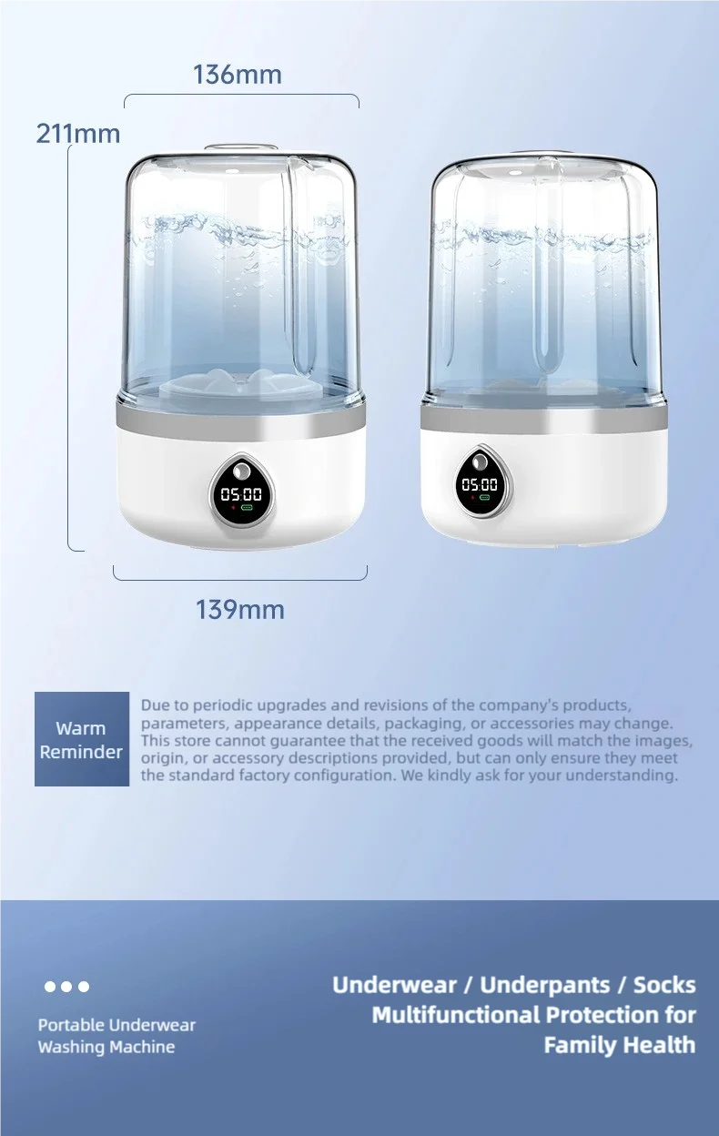 Cordless 1.5L Mini Washer 3600mAh Dual Speed Adjustable for Traveling Socks Underwear Portable Clothes Washing Cups