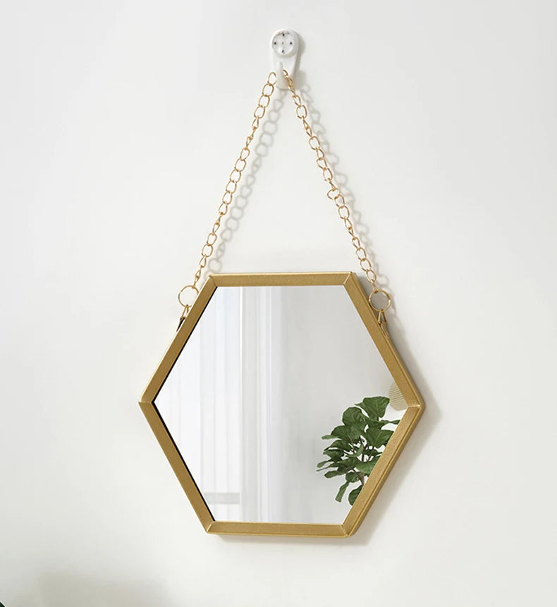 Hexagon Shape Decorative Mirror Wall Decor Makeup Hanging Mirror Bathroom Cosmetic Mirror Bedroom Room Wall Decoration