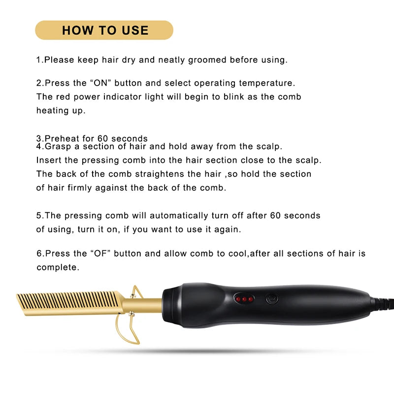 Hot Comb Straightener Electric Hair Straightener Portable Hot Comb Electric Hot Comb For Wigs
