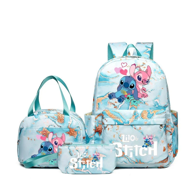 Lilo & Stitch Anime Print Backpack Set With Lunch Bag And Pencil Bag, Large Capacity Lightweight And Breathable Outdoor Knapsack