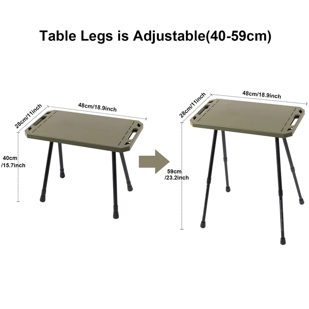 Folding Camping Table with Carry Bag, Height Adjustable Lightweight Desk, Two-Sides Hanging Cookware Table for Hiking, Picnic