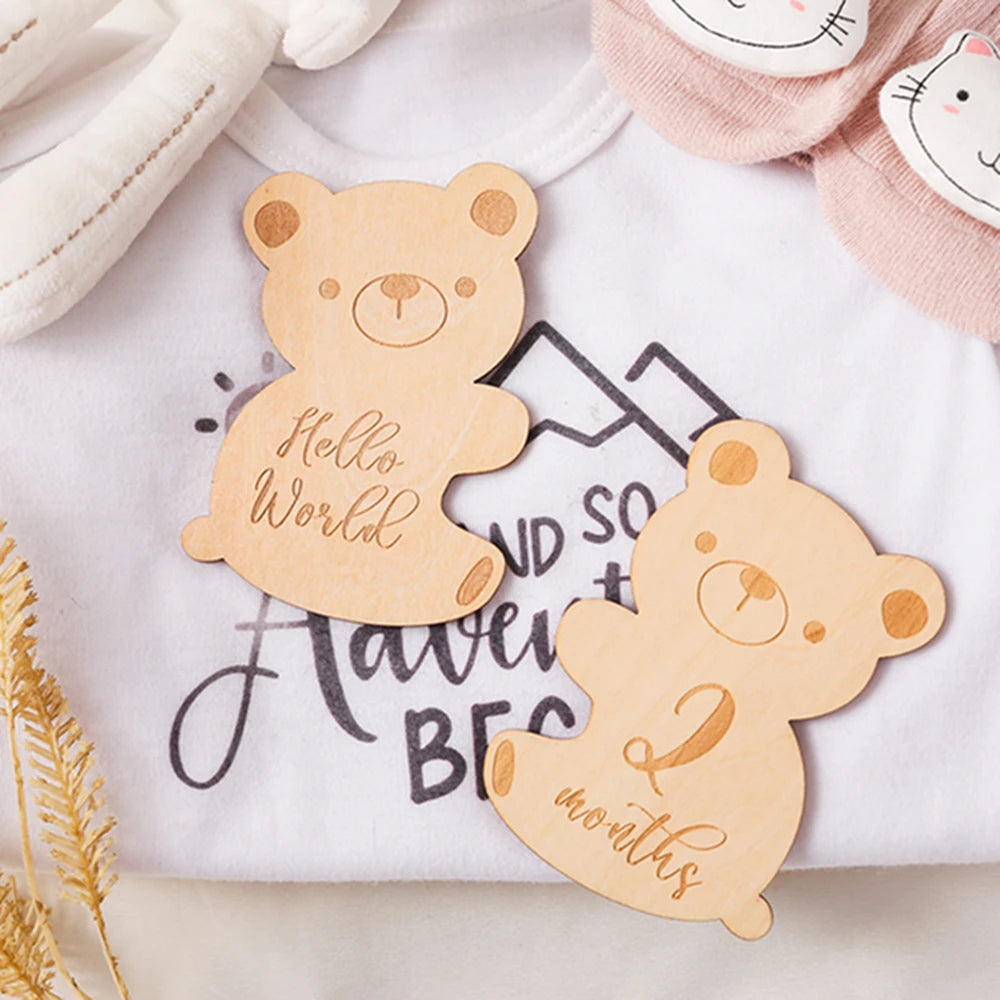 Baby Wooden Milestone Cards Bear Puzzles Memorial Monthly Cards for 0 12 Months Newborn Photography Accessories Birthing Gift