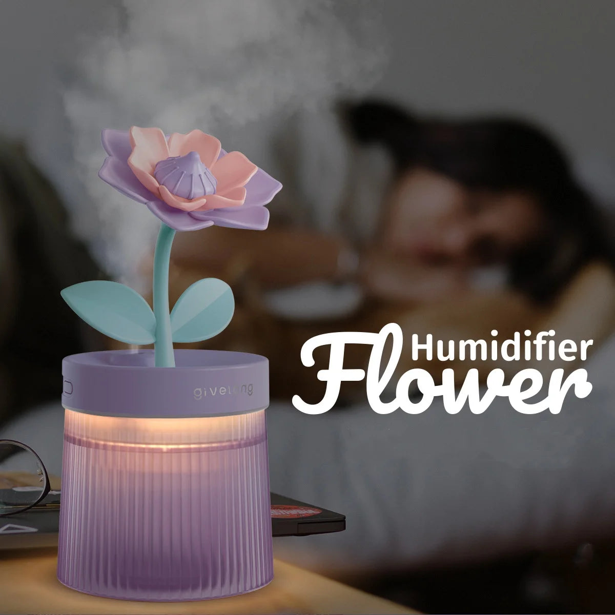 2024 Humidifier Portable USB Ultrasonic Colorful Cup Aroma Diffuser Cool Mist Maker Flower Air Humidifier Purifier With Light