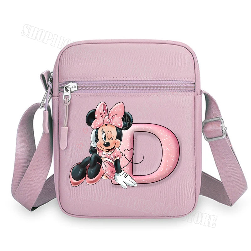 Mickey Minnie Disney Women Pink Shoulder Bag Fashion Mini Oxford Mobile Phone Bag Crossbody Bag Kawaii Ladies Waist Pack Gift