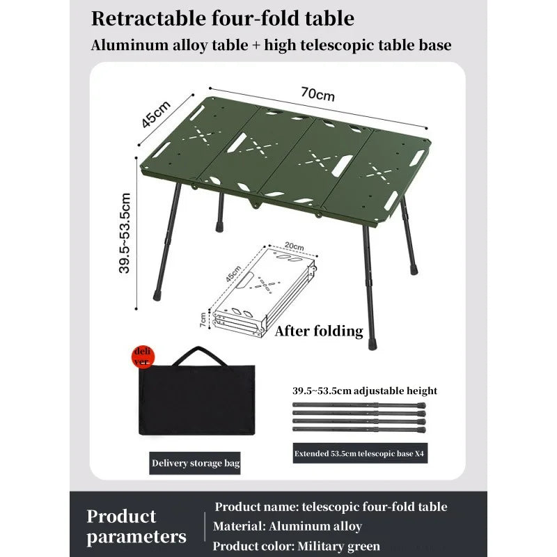 Outdoor Lightweight Folding Table Camping Hiking Travel Fishing Retractable Small Table Military Green Aluminum Alloy RuggedDesk
