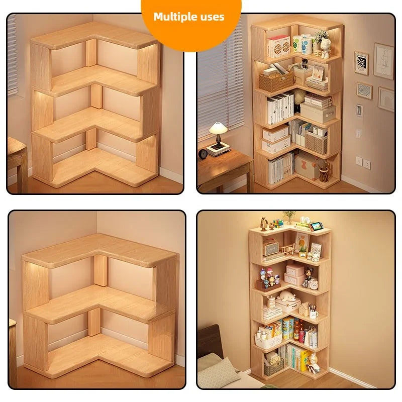 Solid Wood Corner Bookshelf Integrated Shelf Against The Wall Floor Narrow Cabinet Household Corner Storage Shelf Bookcase