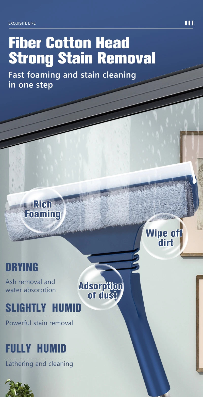 2 in 1 Window Mesh Screen Brush Window Cleaner Magic Broom Wiper Telescopic Long Handle Window Mop Squeegee Wiper Cleaning Tool