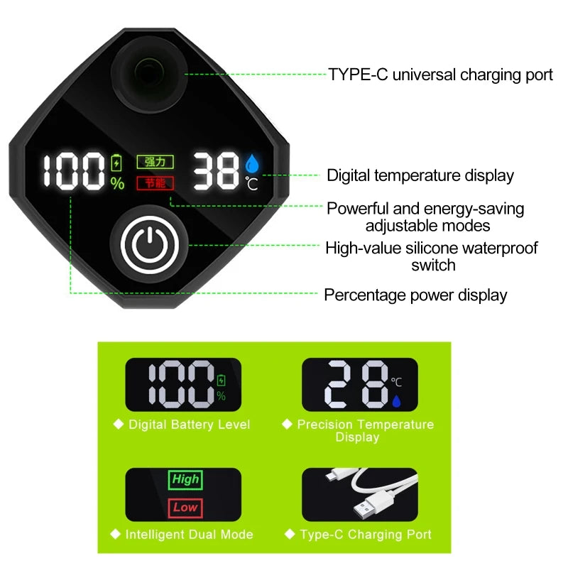 Portable Camping Shower Equipment 6000mAh Rechargeable LED Display Screen Outdoor Simple Electric Mobile Shower Set