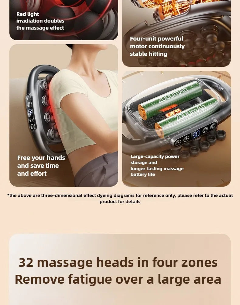 32 Massage Heads Massage Gun Deep Tissue Muscle Professional High Quality Wireless Frequency Vibration Red Light Masajeador