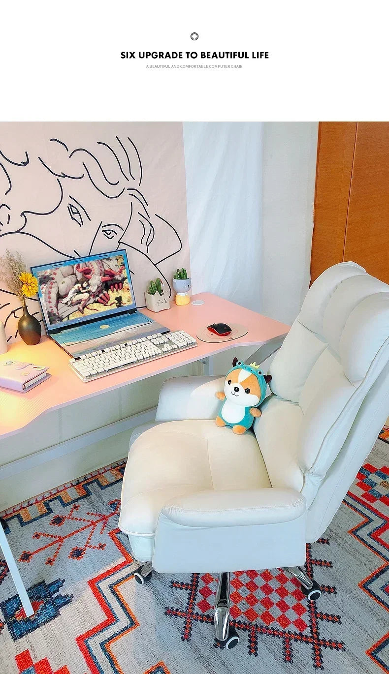 NEW PU Leather Office Chair Pink Gaming Chair Computer Swivel Gamer Live Ergonomic Chair Home Bedroom Sofa Armchairs Furniture