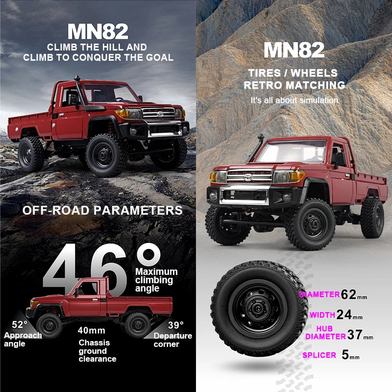 ZWN MN82 1:12 Retro Rc Car With LED Lights Full-scale Simulation LC79 Professional 4WD Remote Control Pickup RC Truck Model Toys